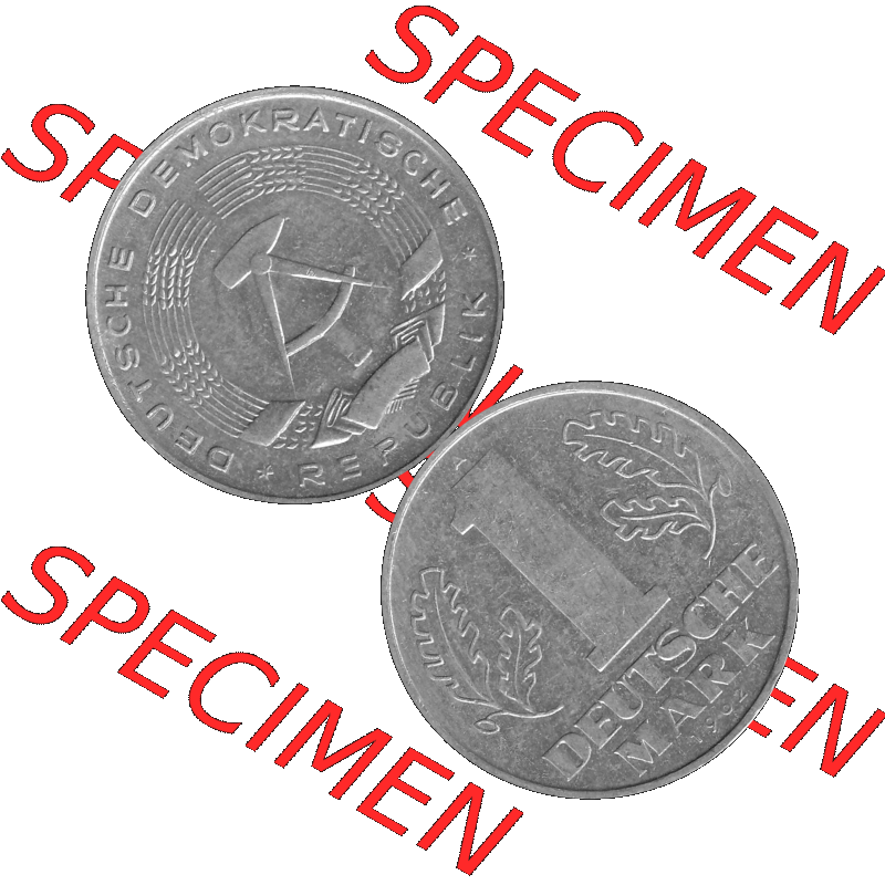 DDR Münze Umlaufmünze / Kursmünze 1956-1963, A 1 Deutsche Mark 1962-01. Bildmaterial als transparente Graustufen PNG-Grafik mit der Vorderseite und Rückseite vertikal... Sammlung