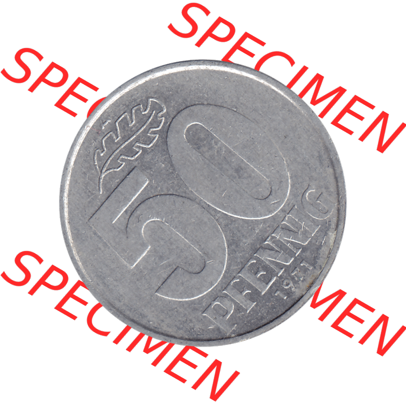 DDR Münze Umlaufmünze / Kursmünze 1958-1990, A 50 Pfennig 1971-1 der DDR-Mark. Rückseite als transparente PNG-Grafik - Bild-Material der 50-Pfennig Münzen der... Sammlung