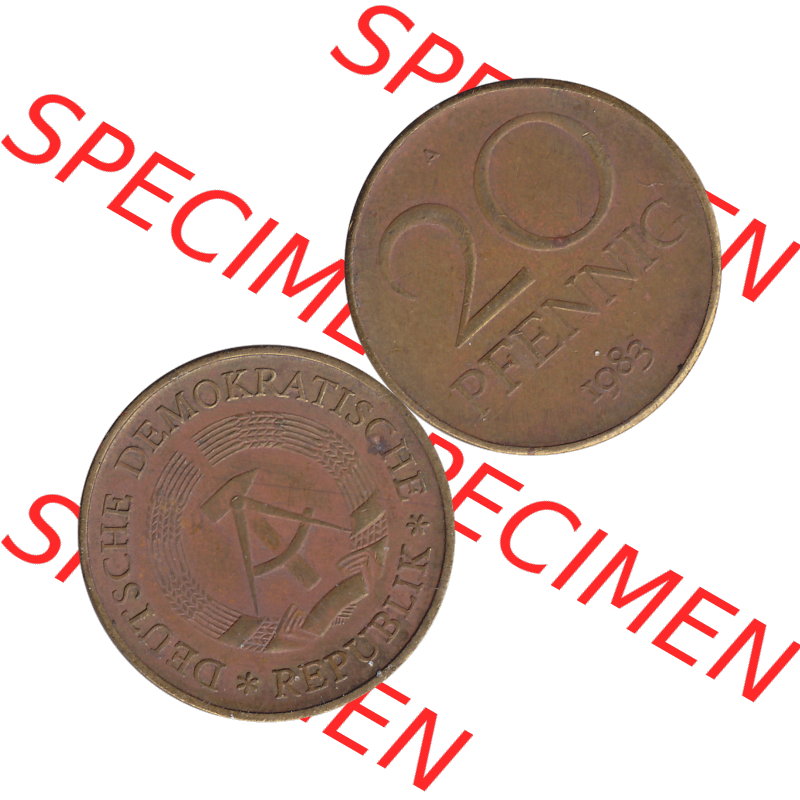 DDR Münze Umlaufmünze / Kursmünze 1969-1990, 20 Pfennig 1983-04, 1980er Jahre, DDR-Telefonmünze. Bildmaterial als transparente PNG-Grafik mit der Vorderseite... Sammlung