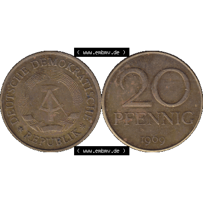 DDR Münze Umlaufmünze / Kursmünze 1969-1990, 20 / Zwanzig Pfennig 1969-05, DDR-Telefonmünze. Bildmaterial 1969 der 1960er Jahre der 20 Pfennig Münze... Sammlung