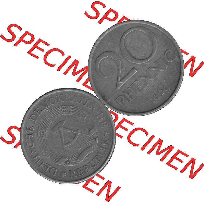 DDR Münze Umlaufmünze / Kursmünze 1969-1990, 20 Pfennig 1969-39, 1960er Jahre, Graustufen. 20 Pfennig DDR Graustufen Bildmaterial als transparente PNG-Grafik... Sammlung