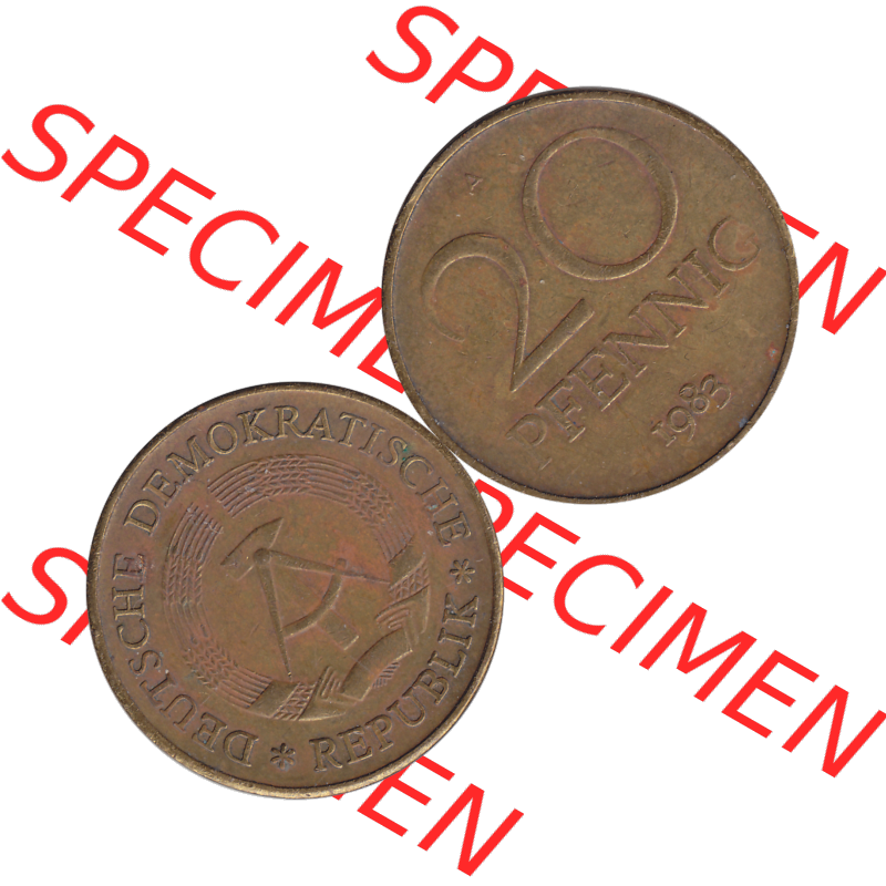 DDR Münze Umlaufmünze / Kursmünze 1969-1990, 20 Pfennig 1983-05, 1980er Jahre, DDR-Telefonmünze. Bildmaterial als transparente PNG-Grafik mit der Vorderseite... Sammlung