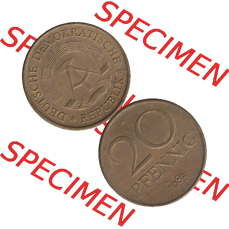 DDR Münze Umlaufmünze / Kursmünze 1969-1990, 20 Pfennig 1983-03, DDR-Telefonmünze. Bildmaterial als transparente PNG-Grafik mit der Vorderseite und Rückseite... Sammlung