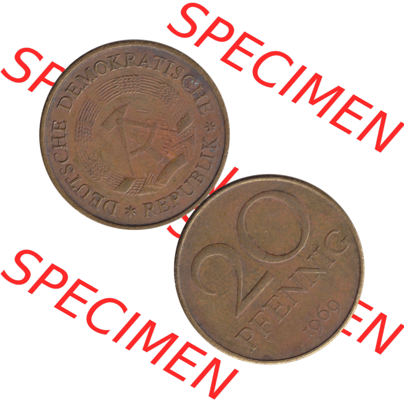 DDR Münze Umlaufmünze / Kursmünze 1969-1990, 20 Pfennig 1969-30, 1960er Jahre, DDR-Telefonmünze. Bildmaterial als transparente PNG-Grafik mit der Vorderseite... Sammlung