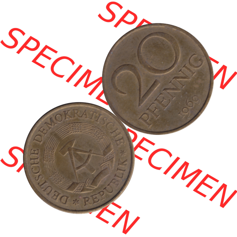 DDR Münze Umlaufmünze / Kursmünze 1969-1990, 20 / Zwanzig Pfennig 1969-13, 1960er Jahre, DDR-Telefonmünze. Bildmaterial als transparente PNG-Grafik... Sammlung
