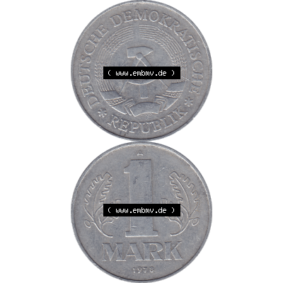 DDR Münze Umlaufmünze / Kursmünze 1972-1990, A 1 Mark 1978-01. Vorderseite und Rückseite vertikal untereinander zusammengefügt als transparente PNG-Grafik - Bild-Material... Sammlung