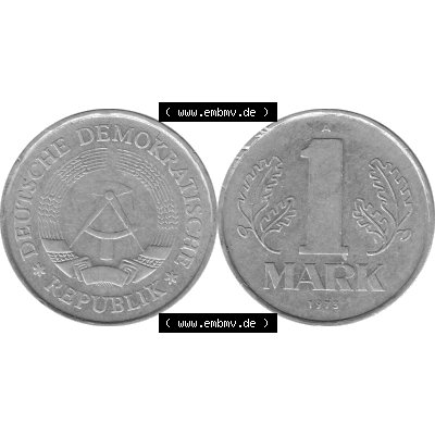 DDR Münze Umlaufmünze / Kursmünze 1972-1990, A 1 Mark 1973-01. Graustufen Bildmaterial als transparente PNG-Grafik mit der Vorderseite und Rückseite horizontal rechts... Sammlung