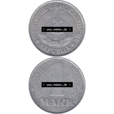 DDR Münze Umlaufmünze / Kursmünze 1972-1990, A 1 Mark 1972-01. Bildmaterial als transparente PNG-Grafik mit der Vorderseite und Rückseite vertikal untereinander zusammengefügt,... Sammlung