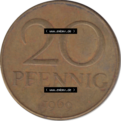 DDR Münze Umlaufmünze / Kursmünze 1969-1990, 20 Pfennig 1969-23, 1960er Jahre, DDR-Telefonmünze. Bildmaterial als transparente PNG-Grafik mit der Rückseite... Sammlung