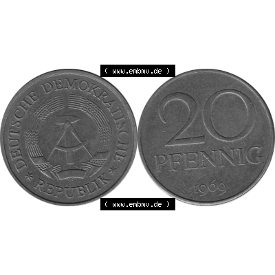 DDR Münze Umlaufmünze / Kursmünze 1969-1990, 20 Pfennig 1969-38, 1960er Jahre, Graustufen. 20 Pfennig DDR Graustufen Bildmaterial als transparente PNG-Grafik... Sammlung