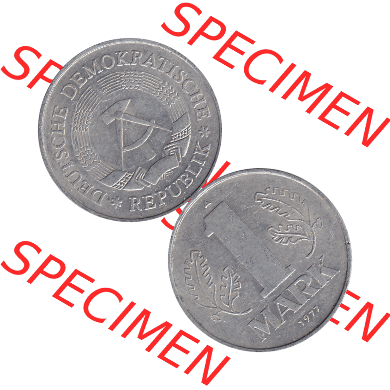 DDR Münze Umlaufmünze / Kursmünze 1972-1990, A 1 Mark 1977-01. Vorderseite und Rückseite vertikal untereinander zusammengefügt als transparente PNG-Grafik - Bild-Material... Sammlung