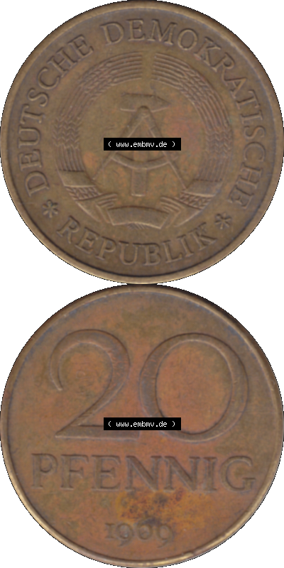 DDR Münze Umlaufmünze / Kursmünze 1969-1990, 20 Pfennig 1969 (Stück 25), 1960er Jahre, DDR-Telefonmünze. Bild/Foto im transparenten... Sammlung