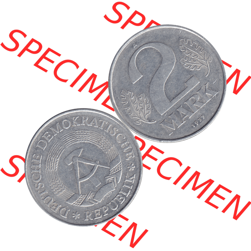 DDR Münze Umlaufmünze / Kursmünze 1972-1990, A 2 Mark 1977. Vorderseite und Rückseite horizontal rechts nebeneinander zusammengefügt als transparentes PNG-Grafik... Sammlung