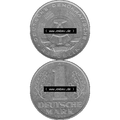 DDR Münze Umlaufmünze / Kursmünze 1956-1963, A 1 Deutsche Mark 1962-01. Bildmaterial als transparente Graustufen PNG-Grafik mit der Vorderseite und Rückseite vertikal... Sammlung