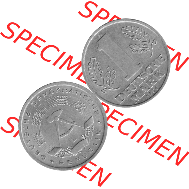 DDR Münze Umlaufmünze / Kursmünze 1956-1963, A 1 Deutsche Mark 1956-08. Graustufen Bildmaterial als transparente PNG-Grafik mit der Vorderseite und Rückseite horizontal... Sammlung