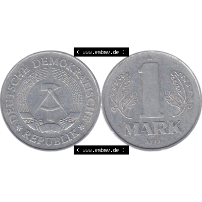 DDR Münze Umlaufmünze / Kursmünze 1972-1990, A 1 Mark 1977-06. Bildmaterial als transparente PNG-Grafik mit der Vorderseite und Rückseite horizontal rechts nebeneinander... Sammlung