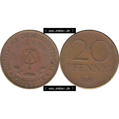 DDR Münze Umlaufmünze / Kursmünze 1969-1990, 20 Pfennig 1983-04, 1980er Jahre, DDR-Telefonmünze. Bildmaterial als transparente PNG-Grafik mit der Vorderseite... Sammlung