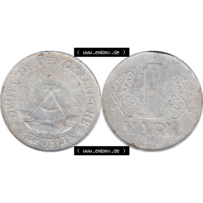 DDR Münze Umlaufmünze / Kursmünze 1972-1990, A 1 Mark 1978-03. Bildmaterial als transparente PNG-Grafik mit der Vorderseite und Rückseite horizontal rechts nebeneinander... Sammlung
