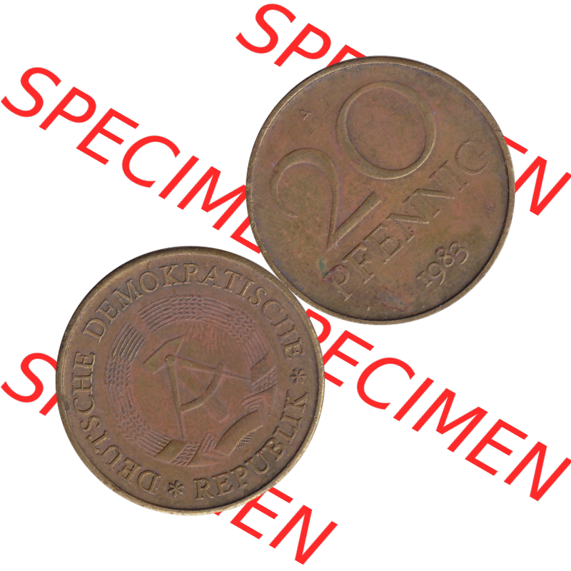 DDR Münze Umlaufmünze / Kursmünze 1969-1990, 20 Pfennig 1983-06, 1980er Jahre, DDR-Telefonmünze. Bildmaterial als transparente PNG-Grafik mit der Vorderseite... Sammlung