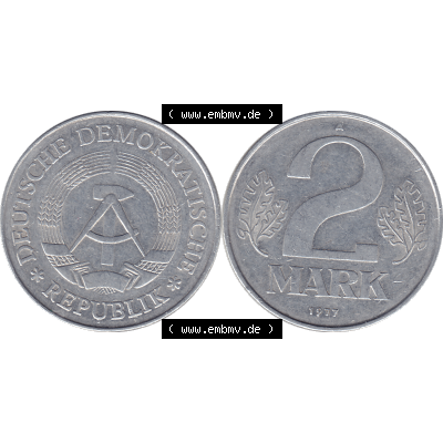 DDR Münze Umlaufmünze / Kursmünze 1972-1990, A 2 Mark 1977. Vorderseite und Rückseite horizontal rechts nebeneinander zusammengefügt als transparentes PNG-Grafik... Sammlung