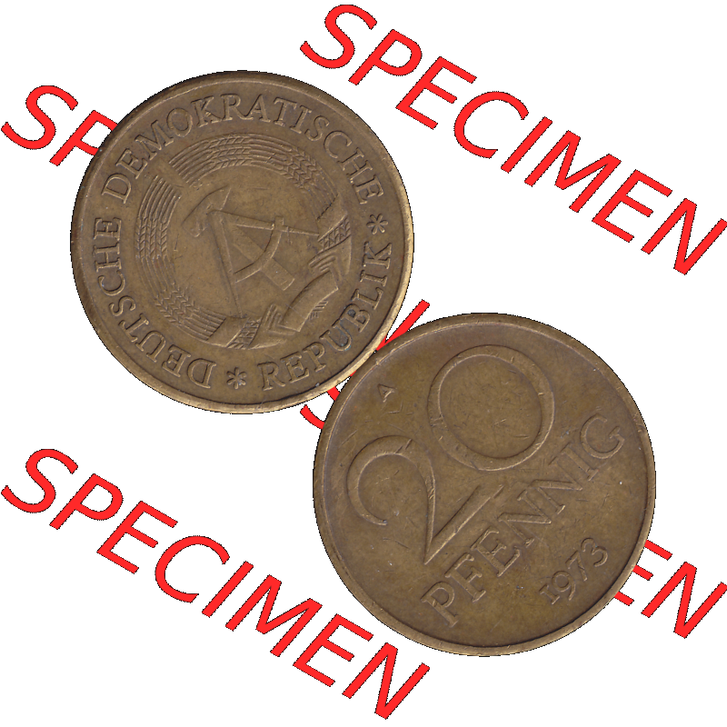 DDR Münze Umlaufmünze / Kursmünze 1969-1990, 20 Pfennig 1973-01, DDR-Telefonmünze. Bildmaterial als transparente PNG-Grafik mit der Vorderseite und Rückseite... Sammlung