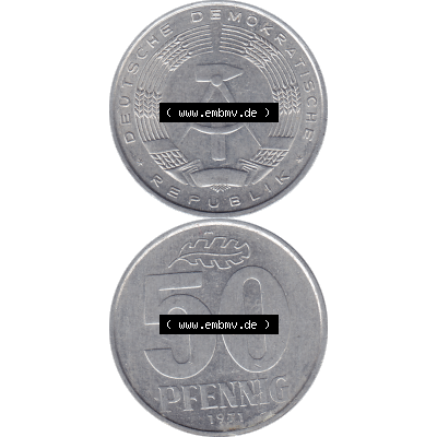 DDR Münze Umlaufmünze / Kursmünze 1958-1990, A 50 Pfennig 1971-1 der DDR-Mark. Vorderseite und Rückseite vertikal untereinander zusammengefügt als transparente... Sammlung