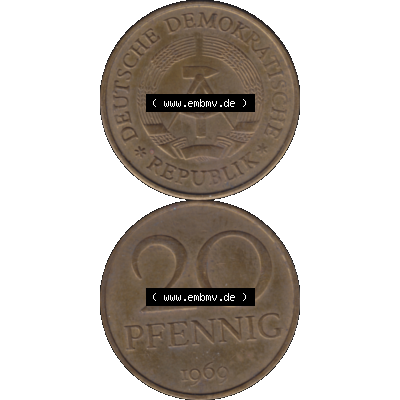DDR Münze Umlaufmünze / Kursmünze 1969-1990, 20 Pfennig 1969-13, 1960er Jahre, DDR-Telefonmünze. Bildmaterial als transparente PNG-Grafik mit der Vorderseite... Sammlung