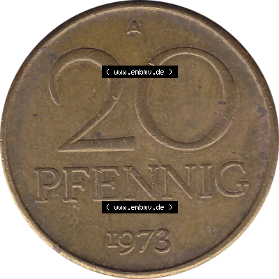 DDR Münze Umlaufmünze / Kursmünze 1969-1990, 20 Pfennig 1973-02, DDR-Telefonmünze. Bildmaterial als transparente PNG-Grafik mit der Rückseite mit Wertzahl... Sammlung