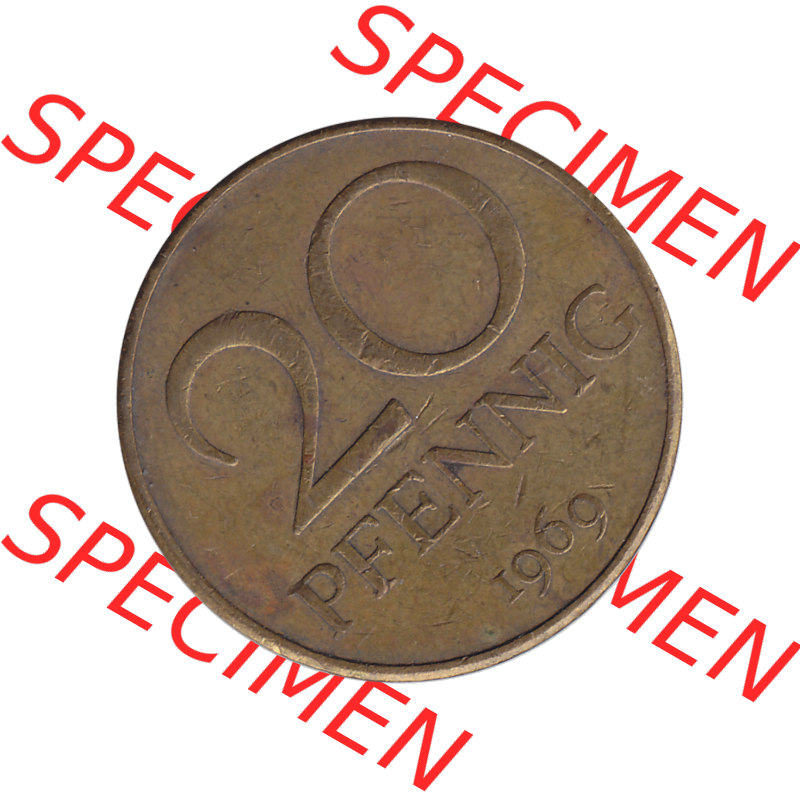 DDR Münze Umlaufmünze / Kursmünze 1969-1990, 20 Pfennig 1969-10, DDR-Telefonmünze. Bildmaterial als transparente PNG-Grafik mit der Rückseite mit Wertzahl... Sammlung