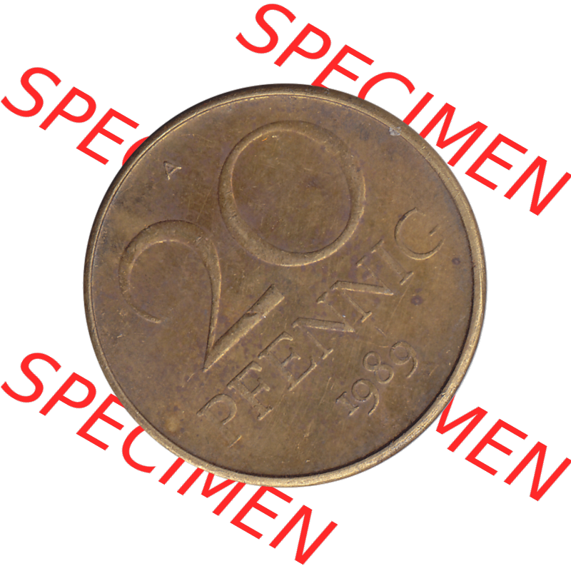 DDR Münze Umlaufmünze / Kursmünze 1969-1990, 20 Pfennig 1989-01, DDR-Telefonmünze. Rückseite als transparente PNG-Grafik - Bild-Material der 20-Pfennig Telefon-Münzen... Sammlung