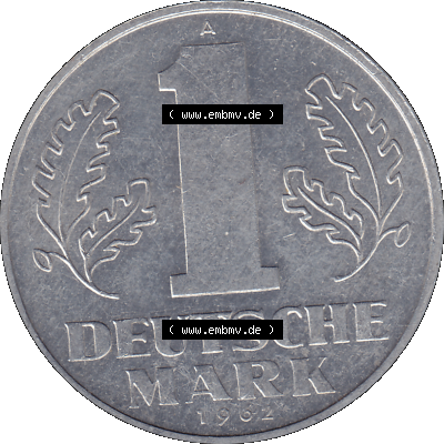 DDR Münze Umlaufmünze / Kursmünze 1956-1963, A 1 Deutsche Mark 1962-01. Rückseite als transparente PNG-Grafik - Bild-Material der 1-Mark Münzen der DDR.... Sammlung