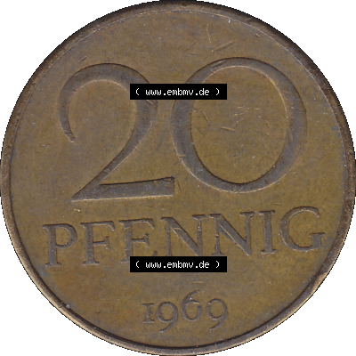 DDR Münze Umlaufmünze / Kursmünze 1969-1990, 20 Pfennig 1969-06, DDR-Telefonmünze. Rückseite als transparente PNG-Grafik - Bild-Material der 20-Pfennig Telefon-Münzen... Sammlung