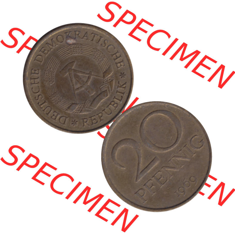DDR Münze Umlaufmünze / Kursmünze 1969-1990, 20 Pfennig 1969-14, 1960er Jahre, DDR-Telefonmünze. Bildmaterial als transparente PNG-Grafik mit der Vorderseite... Sammlung