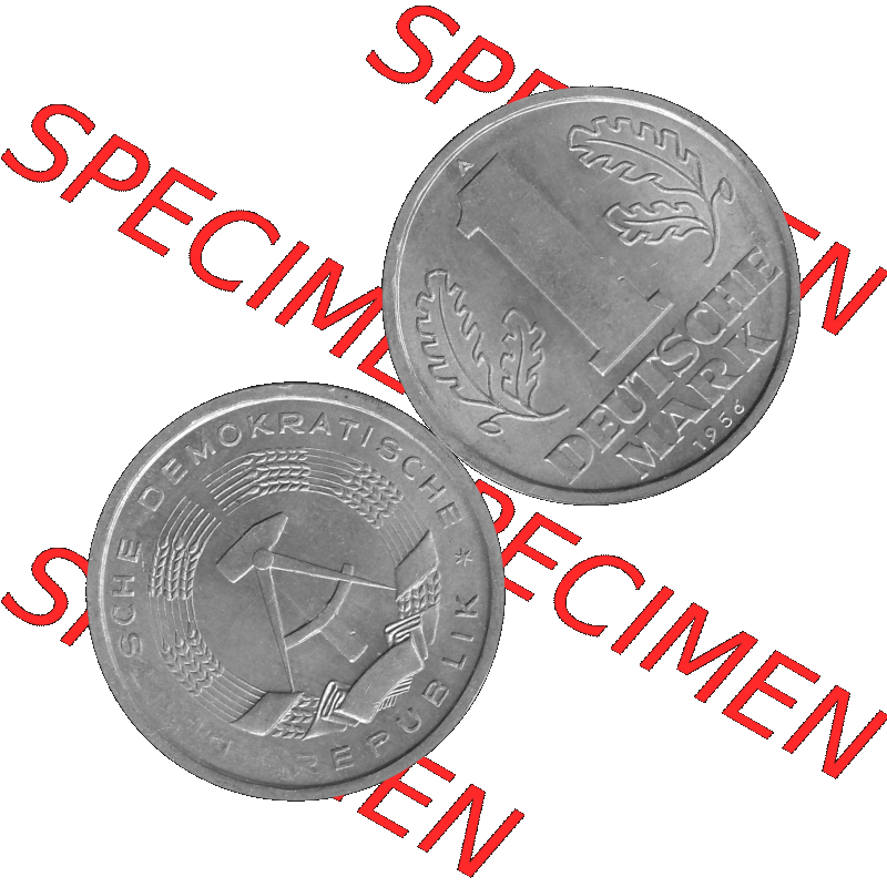 DDR Münze Umlaufmünze / Kursmünze 1956-1963, A 1 Deutsche Mark 1956-04. Graustufen Bildmaterial als transparente PNG-Grafik mit der Vorderseite und Rückseite horizontal... Sammlung