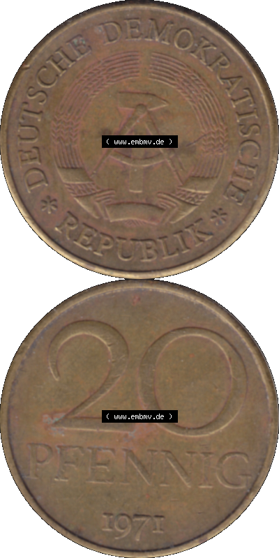 DDR Münze Umlaufmünze / Kursmünze 1969-1990, 20 Pfennig 1971 (Stück 3), 1970er Jahre, DDR-Telefonmünze. Bildmaterial als... Sammlung
