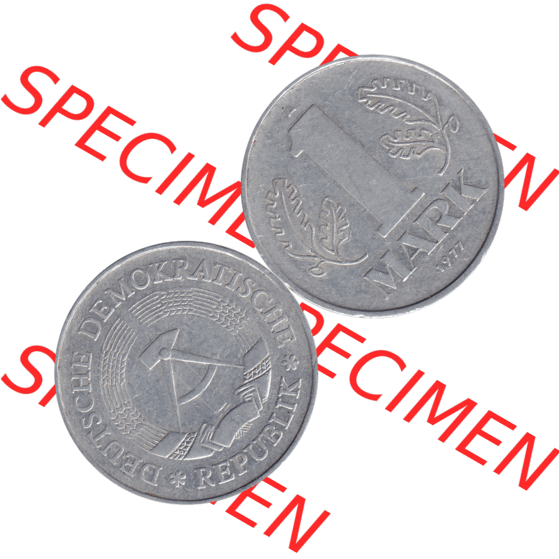DDR Münze Umlaufmünze / Kursmünze 1972-1990, A 1 Mark 1977-06. Bildmaterial als transparente PNG-Grafik mit der Vorderseite und Rückseite horizontal rechts nebeneinander... Sammlung