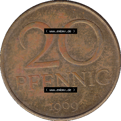 DDR Münze Umlaufmünze / Kursmünze 1969-1990, 20 Pfennig 1969-01, DDR-Telefonmünze. Rückseite als transparente PNG-Grafik - Bild-Material der 20-Pfennig Telefon-Münzen... Sammlung