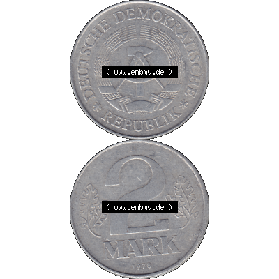 DDR Münze Umlaufmünze / Kursmünze 1972-1990, A 2 Mark 1978. Vorderseite und Rückseite vertikal untereinander zusammengefügt als transparente PNG-Grafik - Bild-Material... Sammlung