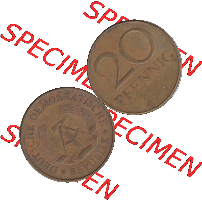 DDR Münze Umlaufmünze / Kursmünze 1969-1990, 20 / Zwanzig Pfennig 1969-23, 1960er Jahre, DDR-Telefonmünze. Bildmaterial als transparente PNG-Grafik... Sammlung