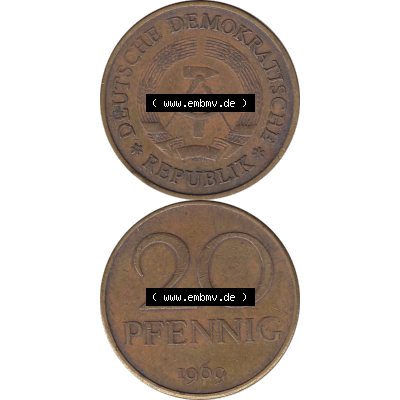 DDR Münze Umlaufmünze / Kursmünze 1969-1990, 20 Pfennig 1969-40, 1960er Jahre, DDR-Telefonmünze. Bildmaterial als transparente PNG-Grafik mit der Vorderseite... Sammlung