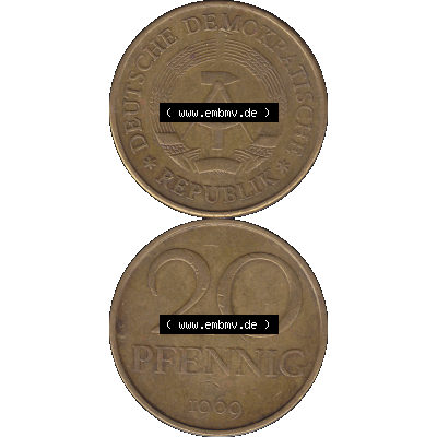DDR Münze Umlaufmünze / Kursmünze 1969-1990, 20 Pfennig 1969-39, 1960er Jahre, DDR-Telefonmünze. Bildmaterial als transparente PNG-Grafik mit der Vorderseite... Sammlung