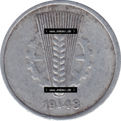 DDR Münze Umlaufmünze / Kursmünze 1948-1950, A 5 Pfennig 1948-03. Bildmaterial als transparente PNG-Grafik mit der Vorderseite der 5 / Fünf Pfennig DDR (GDR)... Sammlung