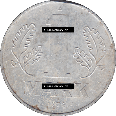 DDR Münze Umlaufmünze / Kursmünze 1972-1990, A 1 Mark 1978-03. Bildmaterial als transparente PNG-Grafik mit der Rückseite mit Wertzahl bzw. Nominalwert der 1... Sammlung