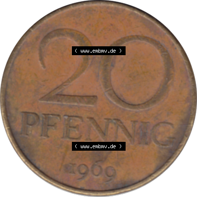 DDR Münze Umlaufmünze / Kursmünze 1969-1990, 20 Pfennig 1969-12, 1960er Jahre, DDR-Telefonmünze. Bildmaterial als transparente PNG-Grafik mit der Rückseite... Sammlung