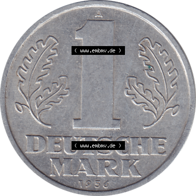 DDR Münze Umlaufmünze / Kursmünze 1956-1963, A 1 Deutsche Mark 1956-08. Bildmaterial als transparente PNG-Grafik mit der Rückseite mit Wertzahl bzw. Nominalwert... Sammlung
