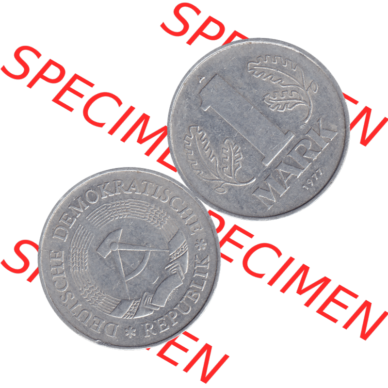DDR Münze Umlaufmünze / Kursmünze 1972-1990, A 1 Mark 1977-07. Bildmaterial als transparente PNG-Grafik mit der Vorderseite und Rückseite horizontal rechts nebeneinander... Sammlung