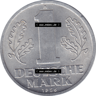DDR Münze Umlaufmünze / Kursmünze 1956-1963, A 1 Deutsche Mark 1956-07. Bildmaterial als transparente PNG-Grafik mit der Rückseite mit Wertzahl bzw. Nominalwert... Sammlung
