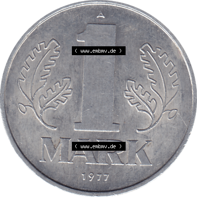 DDR Münze Umlaufmünze / Kursmünze 1972-1990, A 1 Mark 1977-08. Bildmaterial als transparente PNG-Grafik mit der Rückseite mit Wertzahl bzw. Nominalwert der 1... Sammlung
