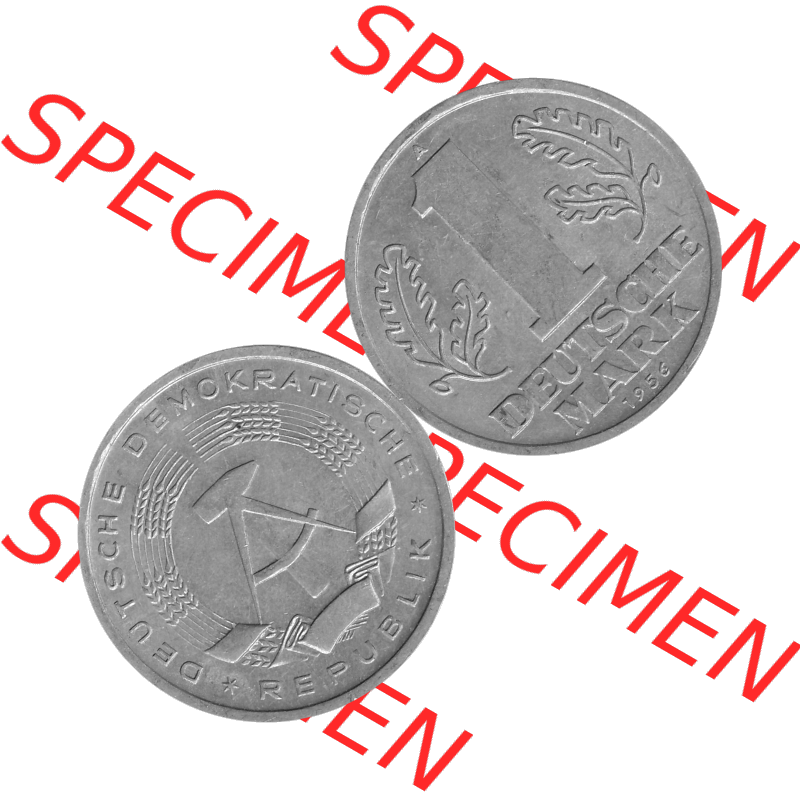 DDR Münze Umlaufmünze / Kursmünze 1956-1963, A 1 Deutsche Mark 1956-03. Graustufen Bildmaterial als transparente PNG-Grafik mit der Vorderseite und Rückseite horizontal... Sammlung