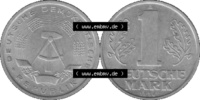 DDR Münze Umlaufmünze / Kursmünze 1956-1963, A 1 Deutsche Mark 1956 (Stück 8). Graustufen Bildmaterial als transparente PNG-Grafik... Sammlung